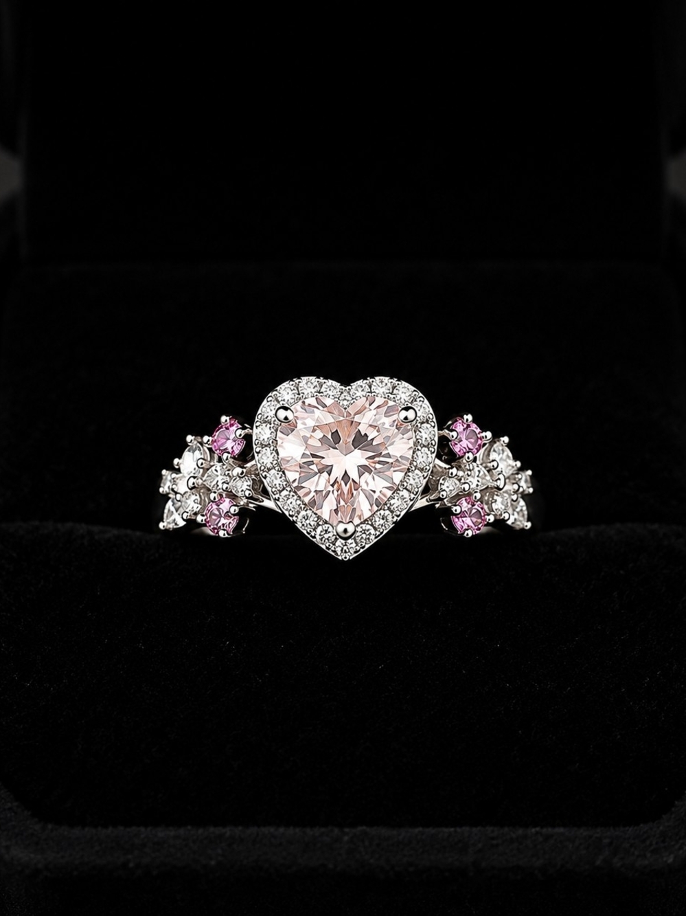 Heart Halo Ring with Pink Center and Pink Accents Size 8!